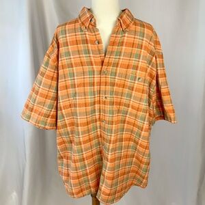 Woolrich Men’s Orange Plaid Short Sleeve Button Down Size Large